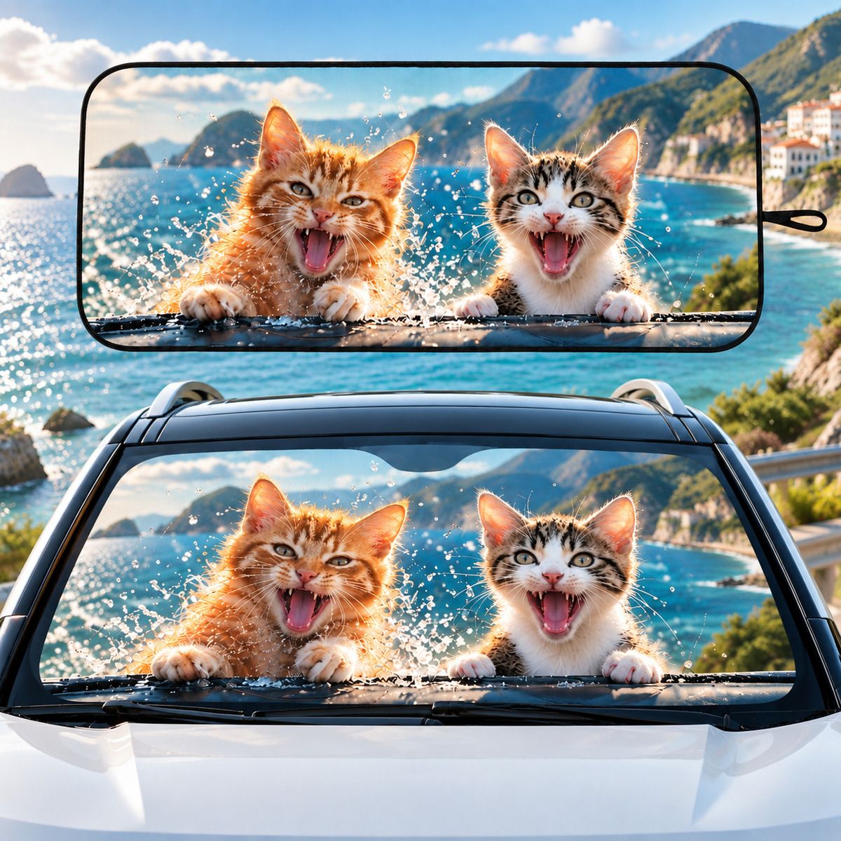Playful Cats Windshield Sun Shade Playful Cats Windshield Sun Shade